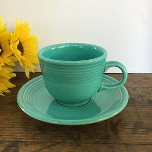Homer Laughlin Fiestaware Teacup & Saucer Turquoise HLC Vintage Fiesta